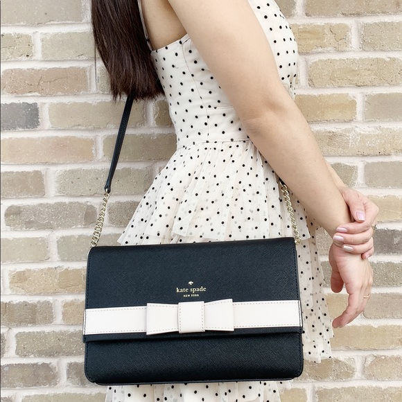 SALE‼️ Kate spade black large crossbody beige bow - Picture 2 of 6